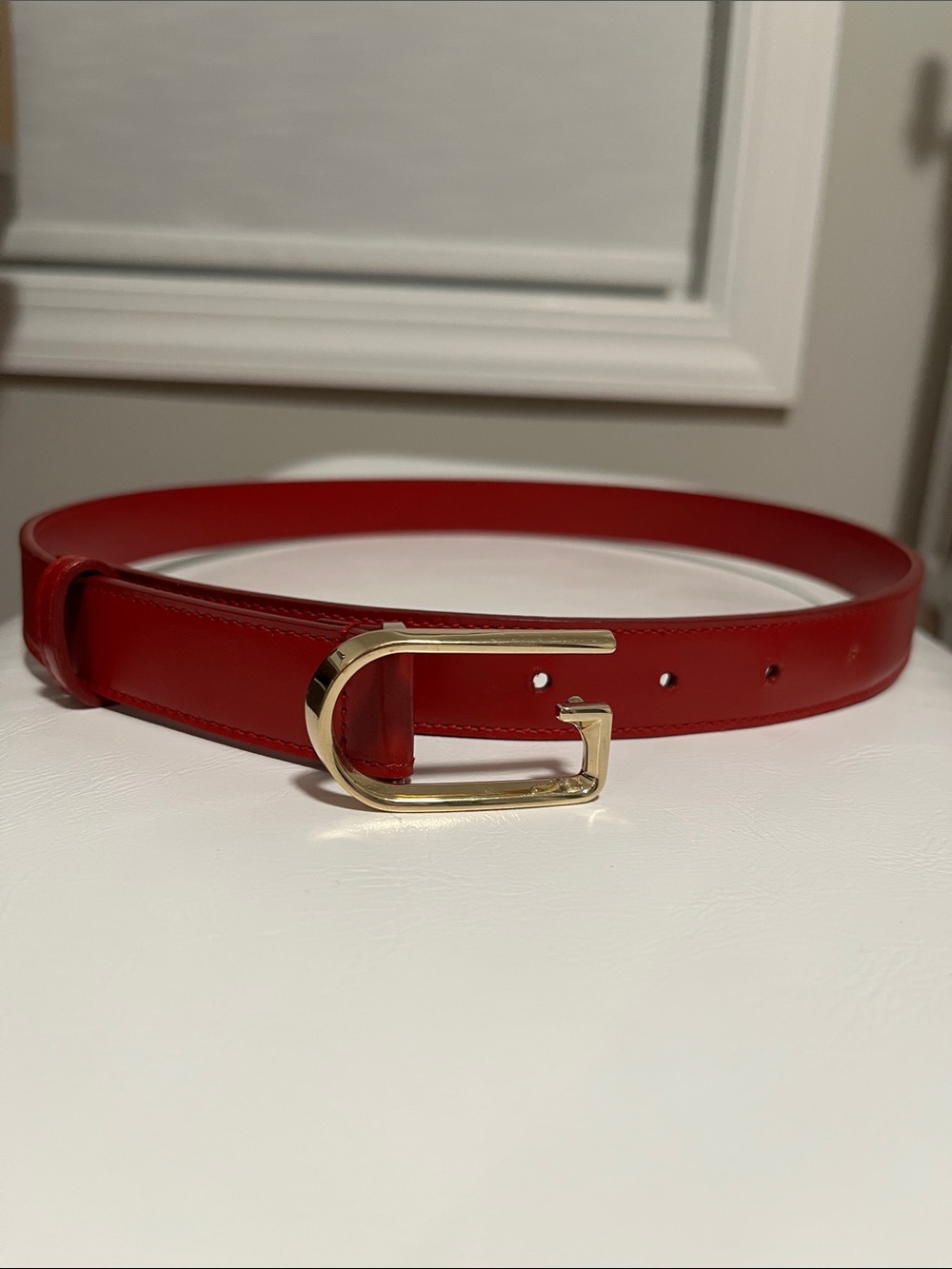 Gucci Classic Red Leather Belt with Gold Buckle (S/M)